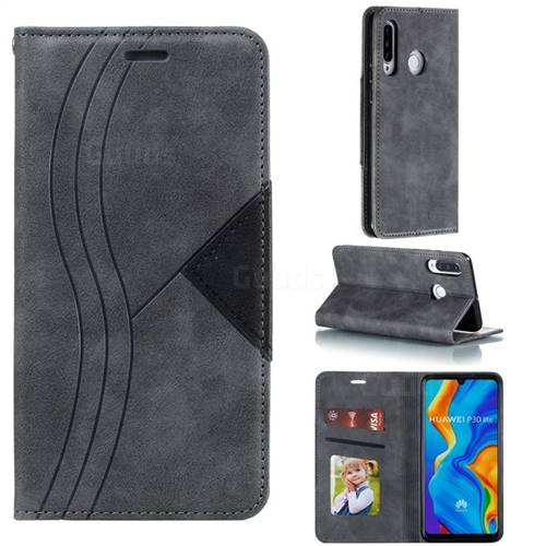 Retro S Streak Magnetic Leather Wallet Phone Case for Huawei P30 Lite - Gray