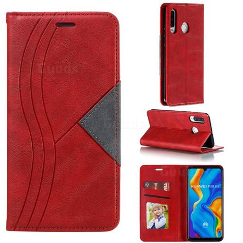 Retro S Streak Magnetic Leather Wallet Phone Case for Huawei P30 Lite - Red