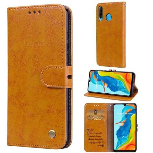 Luxury Retro Oil Wax PU Leather Wallet Phone Case for Huawei P30 Lite - Orange Yellow