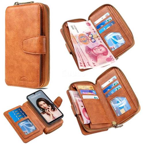 Binfen Color Retro Buckle Zipper Multifunction Leather Phone Wallet for Huawei P30 Lite - Brown