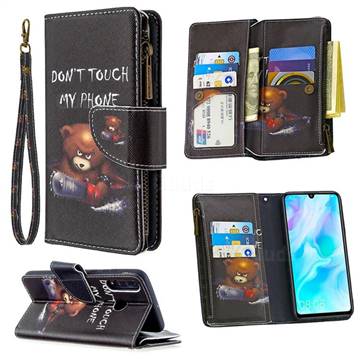 Chainsaw Bear Binfen Color BF03 Retro Zipper Leather Wallet Phone Case for Huawei P30 Lite