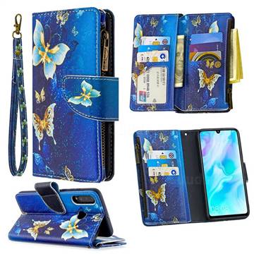 Golden Butterflies Binfen Color BF03 Retro Zipper Leather Wallet Phone Case for Huawei P30 Lite