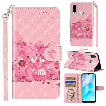 Pink Bear 3D Leather Phone Holster Wallet Case for Huawei P30 Lite