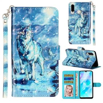 Snow Wolf 3D Leather Phone Holster Wallet Case for Huawei P30 Lite