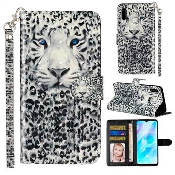 White Leopard 3D Leather Phone Holster Wallet Case for Huawei P30 Lite