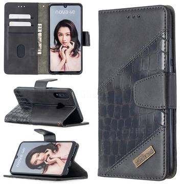 BinfenColor BF04 Color Block Stitching Crocodile Leather Case Cover for Huawei P30 Lite - Black