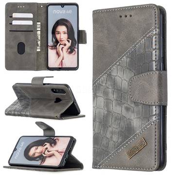 BinfenColor BF04 Color Block Stitching Crocodile Leather Case Cover for Huawei P30 Lite - Gray