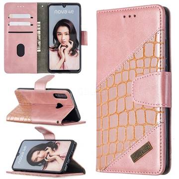 BinfenColor BF04 Color Block Stitching Crocodile Leather Case Cover for Huawei P30 Lite - Rose Gold