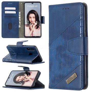 BinfenColor BF04 Color Block Stitching Crocodile Leather Case Cover for Huawei P30 Lite - Blue