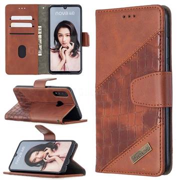 BinfenColor BF04 Color Block Stitching Crocodile Leather Case Cover for Huawei P30 Lite - Brown