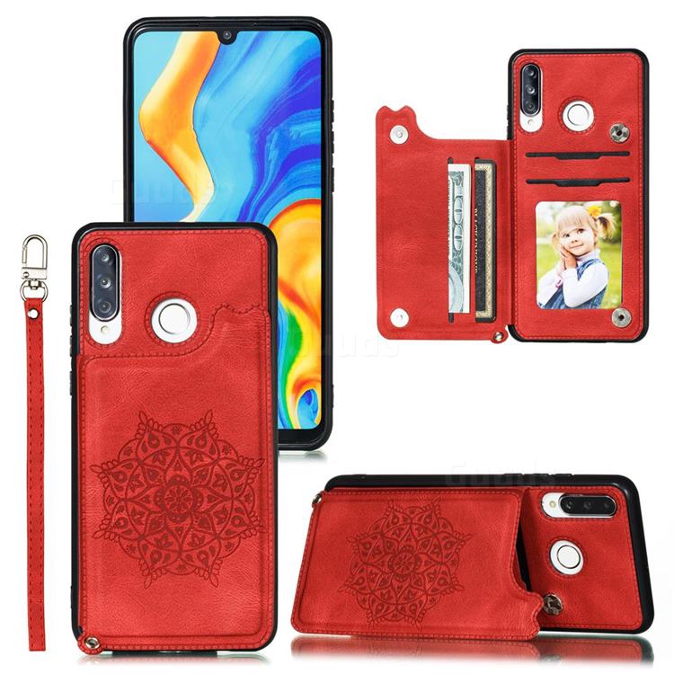 Luxury Mandala Multi-function Magnetic Card Slots Stand Leather Back Cover for Huawei P30 Lite - Red