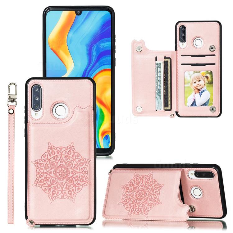 Luxury Mandala Multi-function Magnetic Card Slots Stand Leather Back Cover for Huawei P30 Lite - Rose Gold