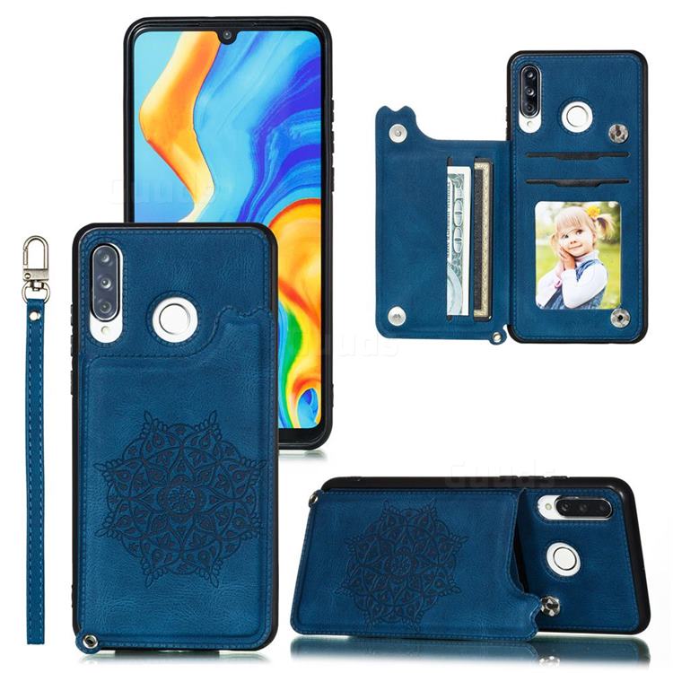 Luxury Mandala Multi-function Magnetic Card Slots Stand Leather Back Cover for Huawei P30 Lite - Blue