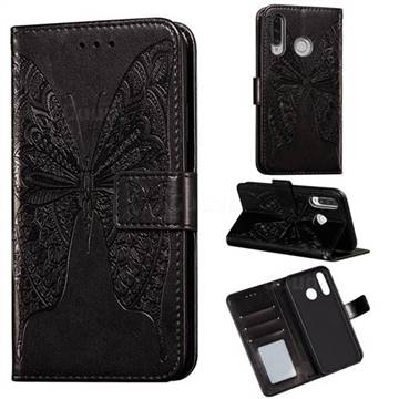 Intricate Embossing Vivid Butterfly Leather Wallet Case for Huawei P30 Lite - Black