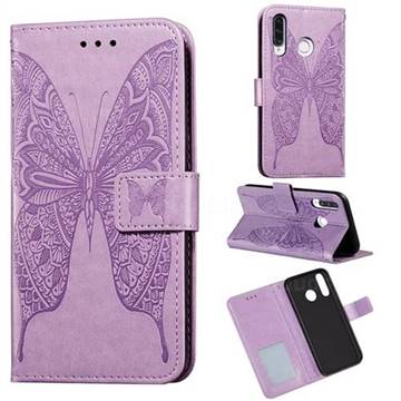 Intricate Embossing Vivid Butterfly Leather Wallet Case for Huawei P30 Lite - Purple