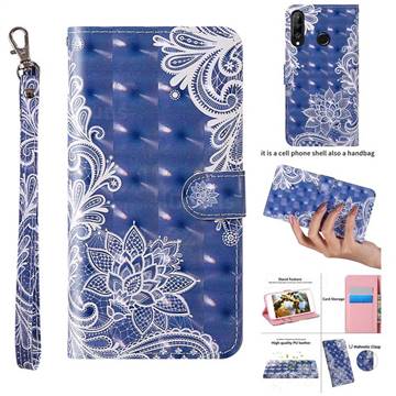 White Lace 3D Painted Leather Wallet Case for Huawei P30 Lite