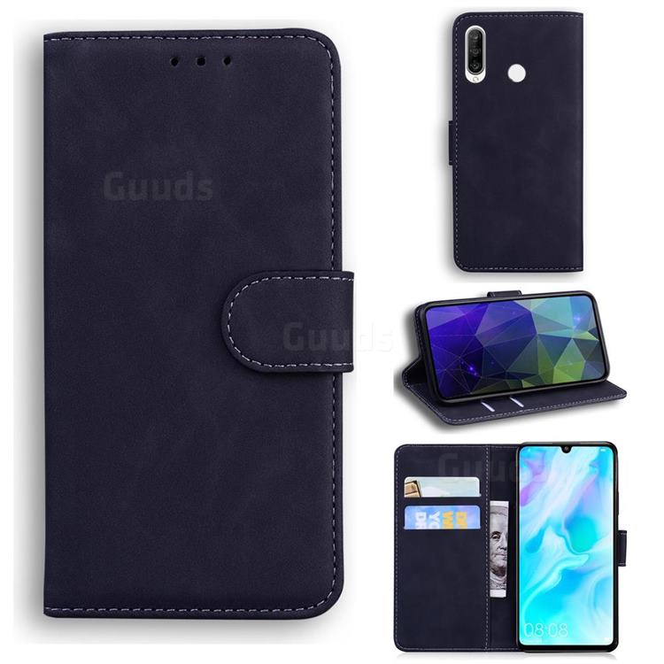 Retro Classic Skin Feel Leather Wallet Phone Case for Huawei P30 Lite - Black