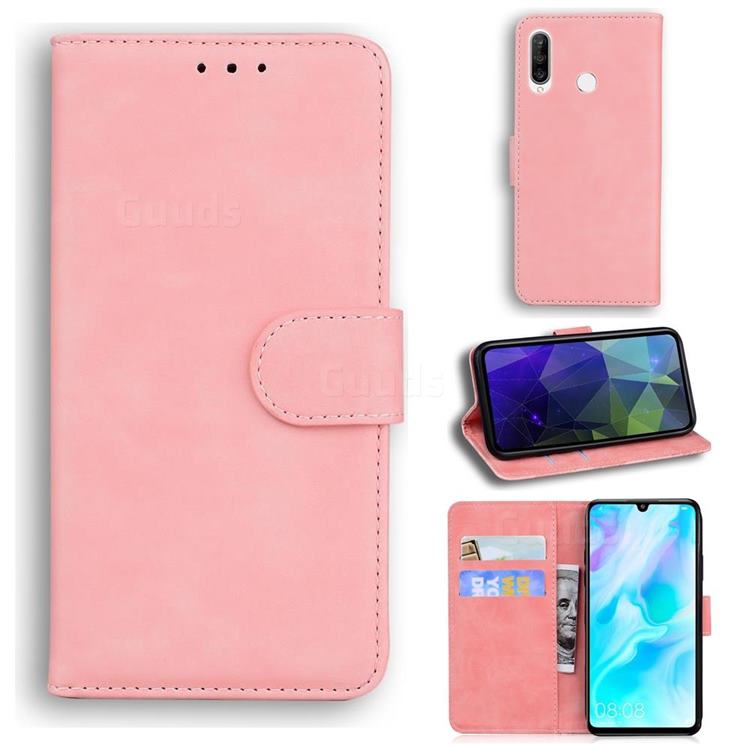 Retro Classic Skin Feel Leather Wallet Phone Case for Huawei P30 Lite - Pink