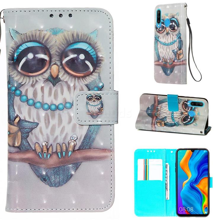 Sweet Gray Owl 3D Painted Leather Wallet Case for Huawei P30 Lite