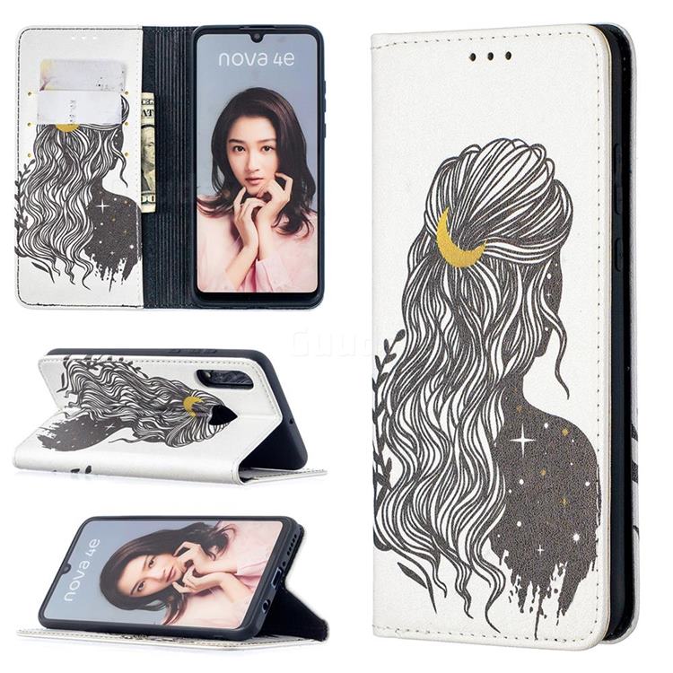 Girl with Long Hair Slim Magnetic Attraction Wallet Flip Cover for Huawei P30 Lite