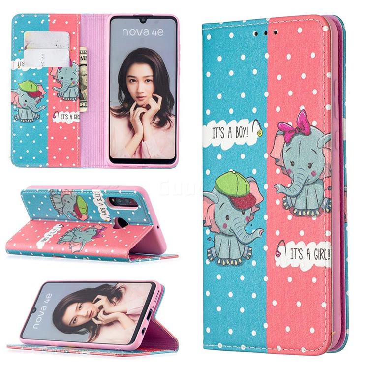 Elephant Boy and Girl Slim Magnetic Attraction Wallet Flip Cover for Huawei P30 Lite