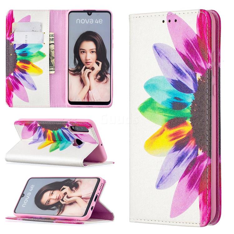 Sun Flower Slim Magnetic Attraction Wallet Flip Cover for Huawei P30 Lite