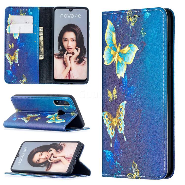 Gold Butterfly Slim Magnetic Attraction Wallet Flip Cover for Huawei P30 Lite