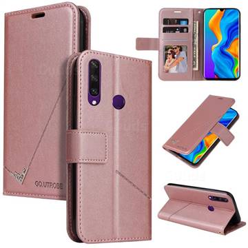 GQ.UTROBE Right Angle Silver Pendant Leather Wallet Phone Case for Huawei P30 Lite - Rose Gold