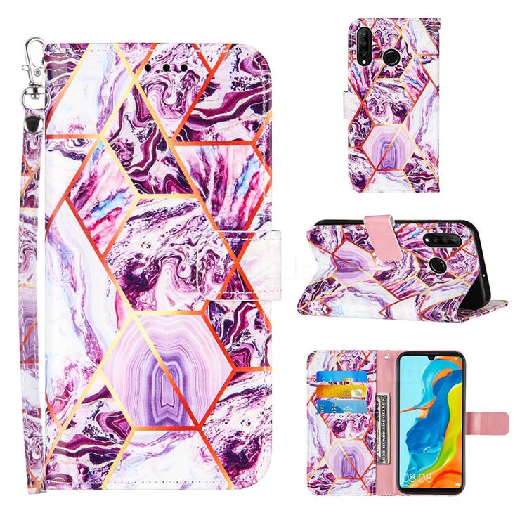 Dream Purple Stitching Color Marble Leather Wallet Case for Huawei P30 Lite