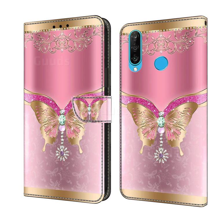 Pink Diamond Butterfly Crystal PU Leather Protective Wallet Case Cover for Huawei P30 Lite