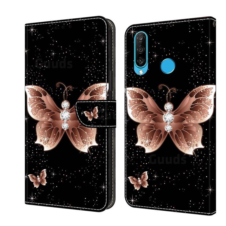 Black Diamond Butterfly Crystal PU Leather Protective Wallet Case Cover for Huawei P30 Lite
