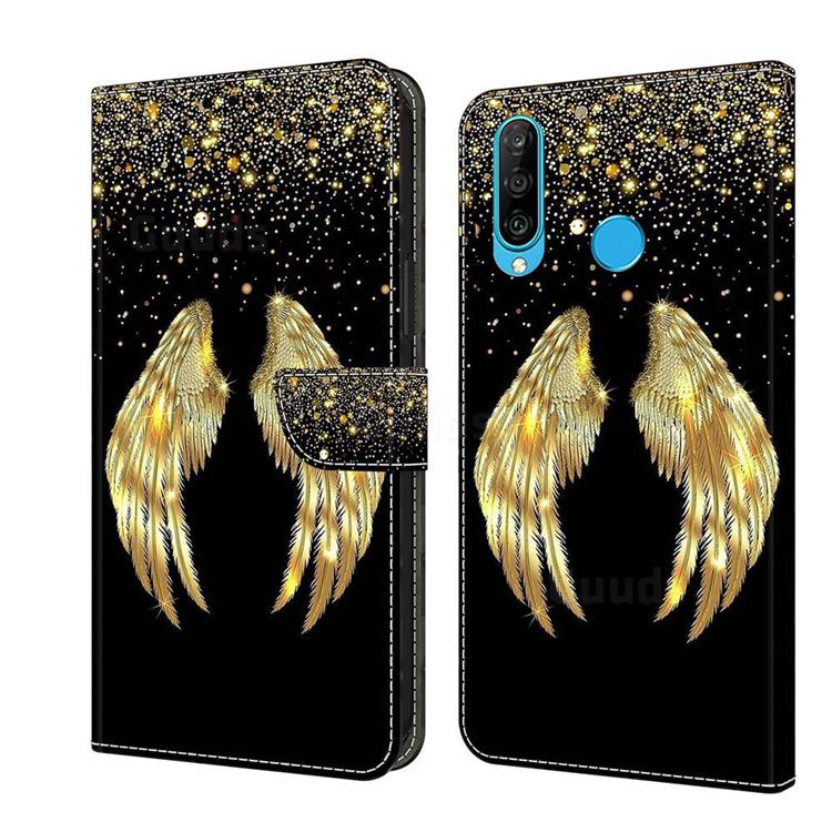 Golden Angel Wings Crystal PU Leather Protective Wallet Case Cover for Huawei P30 Lite
