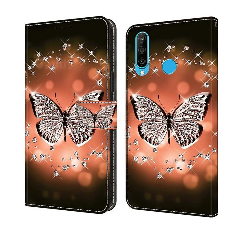 Crystal Butterfly Crystal PU Leather Protective Wallet Case Cover for Huawei P30 Lite