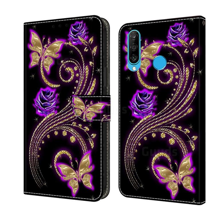 Purple Flower Butterfly Crystal PU Leather Protective Wallet Case Cover for Huawei P30 Lite