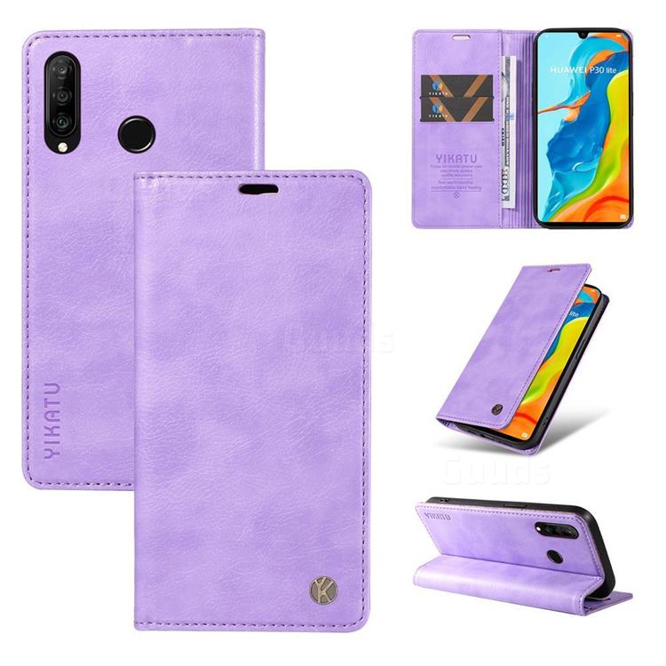 YIKATU Litchi Card Magnetic Automatic Suction Leather Flip Cover for Huawei P30 Lite - Purple