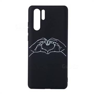 Heart Hand Stick Figure Matte Black TPU Phone Cover for Huawei P30 Pro
