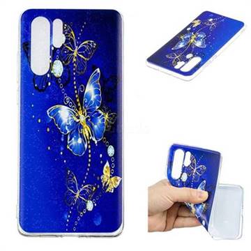 Gold and Blue Butterfly Super Clear Soft TPU Back Cover for Huawei P30 Pro