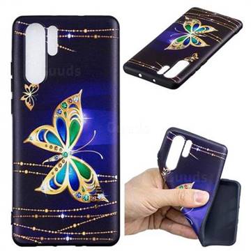 Golden Shining Butterfly 3D Embossed Relief Black Soft Back Cover for Huawei P30 Pro