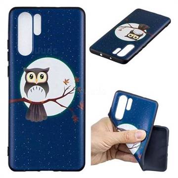 Moon and Owl 3D Embossed Relief Black Soft Back Cover for Huawei P30 Pro