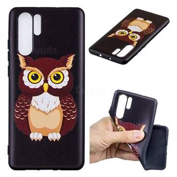 Big Owl 3D Embossed Relief Black Soft Back Cover for Huawei P30 Pro