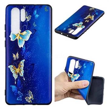 Golden Butterflies 3D Embossed Relief Black Soft Back Cover for Huawei P30 Pro