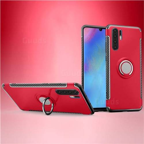 Armor Anti Drop Carbon PC + Silicon Invisible Ring Holder Phone Case for Huawei P30 Pro - Red
