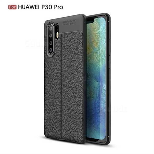 Luxury Auto Focus Litchi Texture Silicone TPU Back Cover for Huawei P30 Pro - Black
