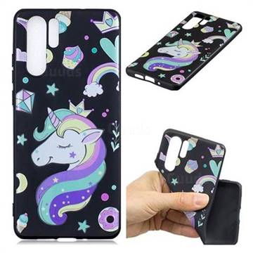 Candy Unicorn 3D Embossed Relief Black TPU Cell Phone Back Cover for Huawei P30 Pro