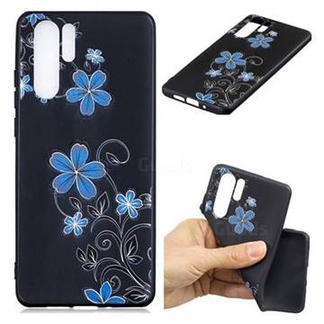 Little Blue Flowers 3D Embossed Relief Black TPU Cell Phone Back Cover for Huawei P30 Pro