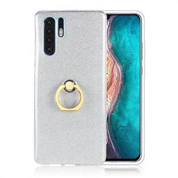 Luxury Soft TPU Glitter Back Ring Cover with 360 Rotate Finger Holder Buckle for Huawei P30 Pro - White