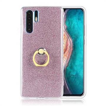 Luxury Soft TPU Glitter Back Ring Cover with 360 Rotate Finger Holder Buckle for Huawei P30 Pro - Pink