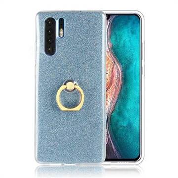 Luxury Soft TPU Glitter Back Ring Cover with 360 Rotate Finger Holder Buckle for Huawei P30 Pro - Blue