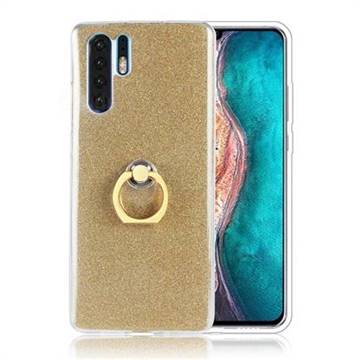 Luxury Soft TPU Glitter Back Ring Cover with 360 Rotate Finger Holder Buckle for Huawei P30 Pro - Golden