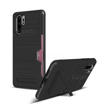 Brushed 2 in 1 TPU + PC Stand Card Slot Phone Case Cover for Huawei P30 Pro - Black